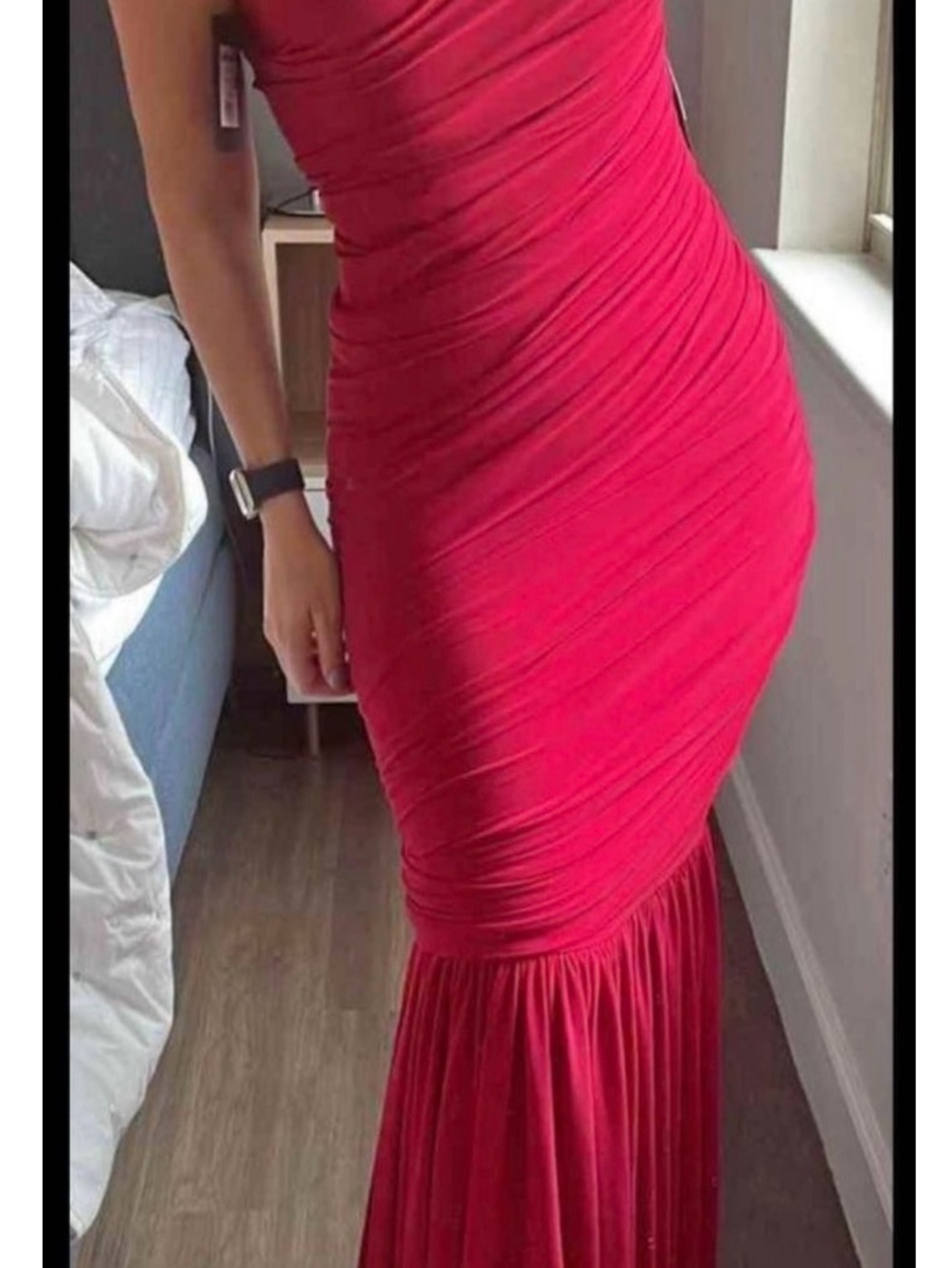 Ruched Red Mermaid Gown